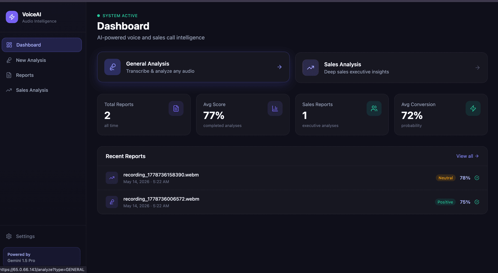 VoiceAI – Sales Call Intelligence Platform screenshot 1